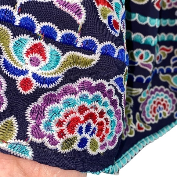 Aqua On/Off-Shoulder Navy w/Floral All-Over Embroidery Colorful Top/Shirt S - Picture 4 of 7